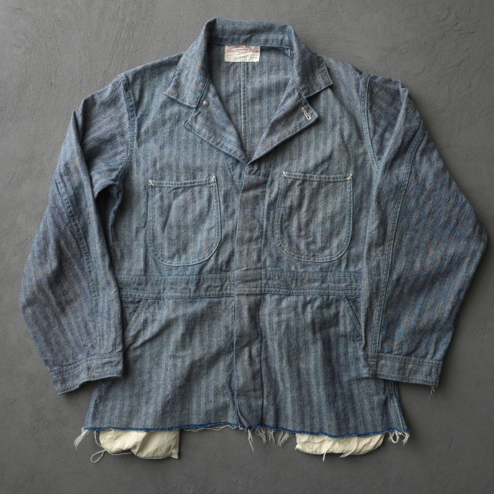 Vintage 50s Coverall Mfg. Co. Blue Cutoff Chore Jacket 42 HBT Raw Hem